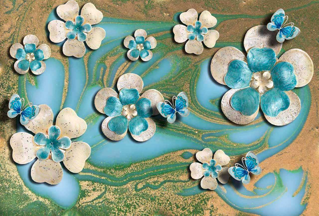 Фотообои в интерьере 3д цветы в разводах  10-542 фото