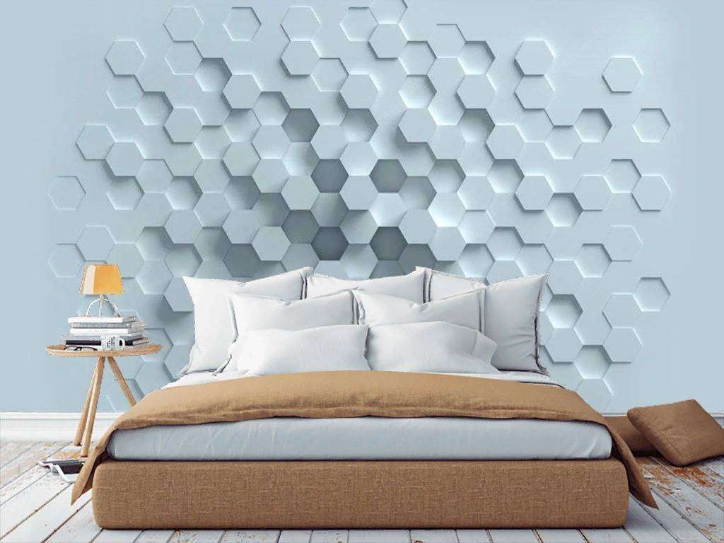 Фотообои в интерьере голубые соты  15-753 фото