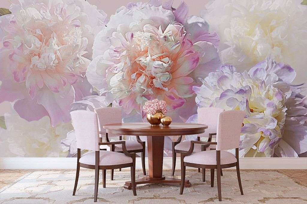 Фотообои в интерьере пионы нежные 3д  13-229 фото