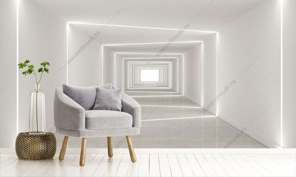 Фотообои в интерьере белый 3д коридор  10-964 фото