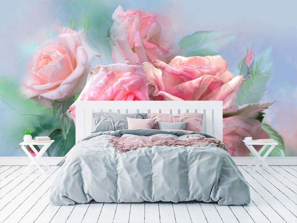 Фотообои в интерьере яркие розы  13-266 фото