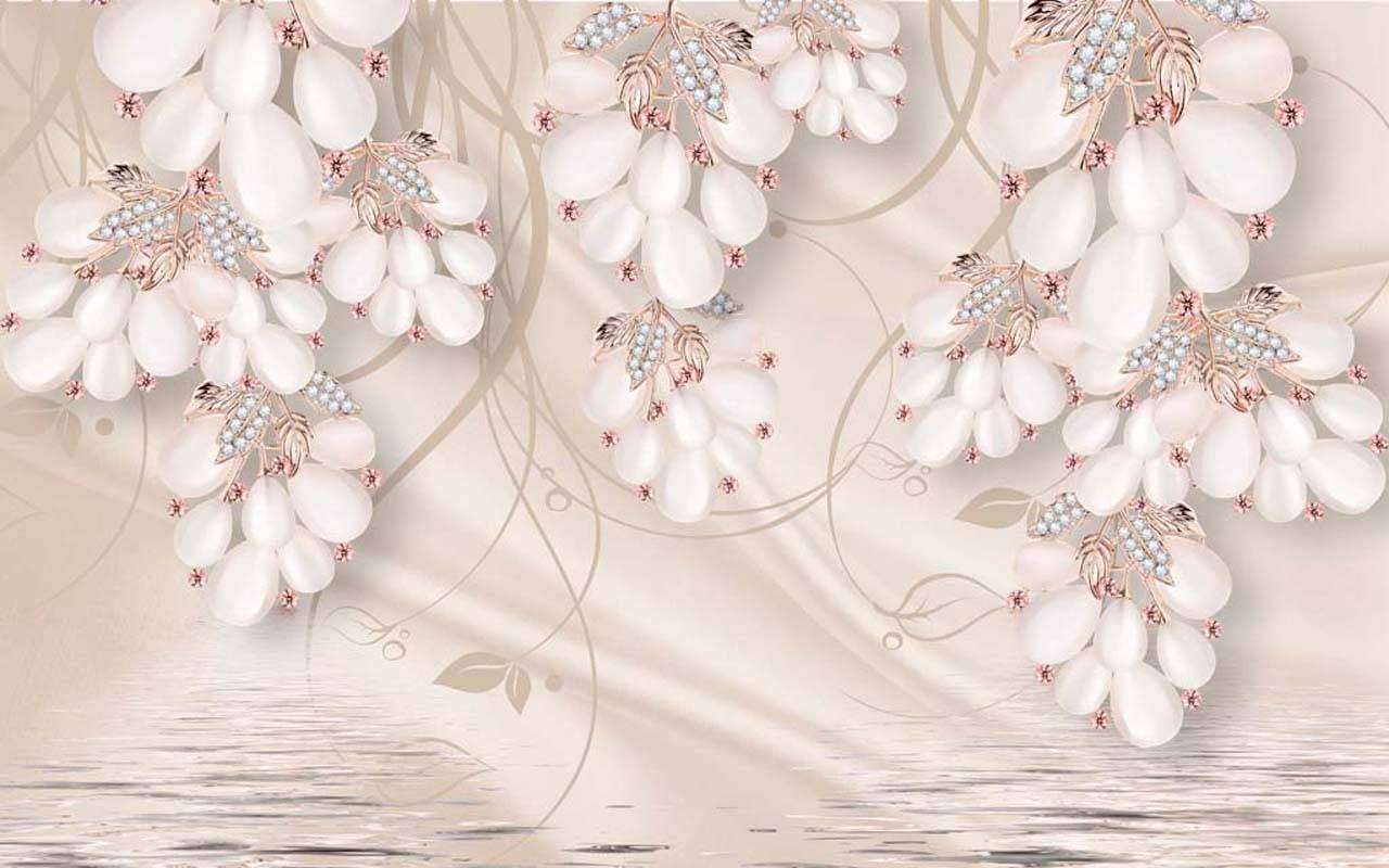 Фотообои в интерьере 3д светлые цветы над водой  10-501 фото