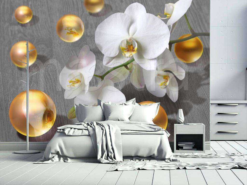 Фотообои Орхидея с золотыми шарами  7-596