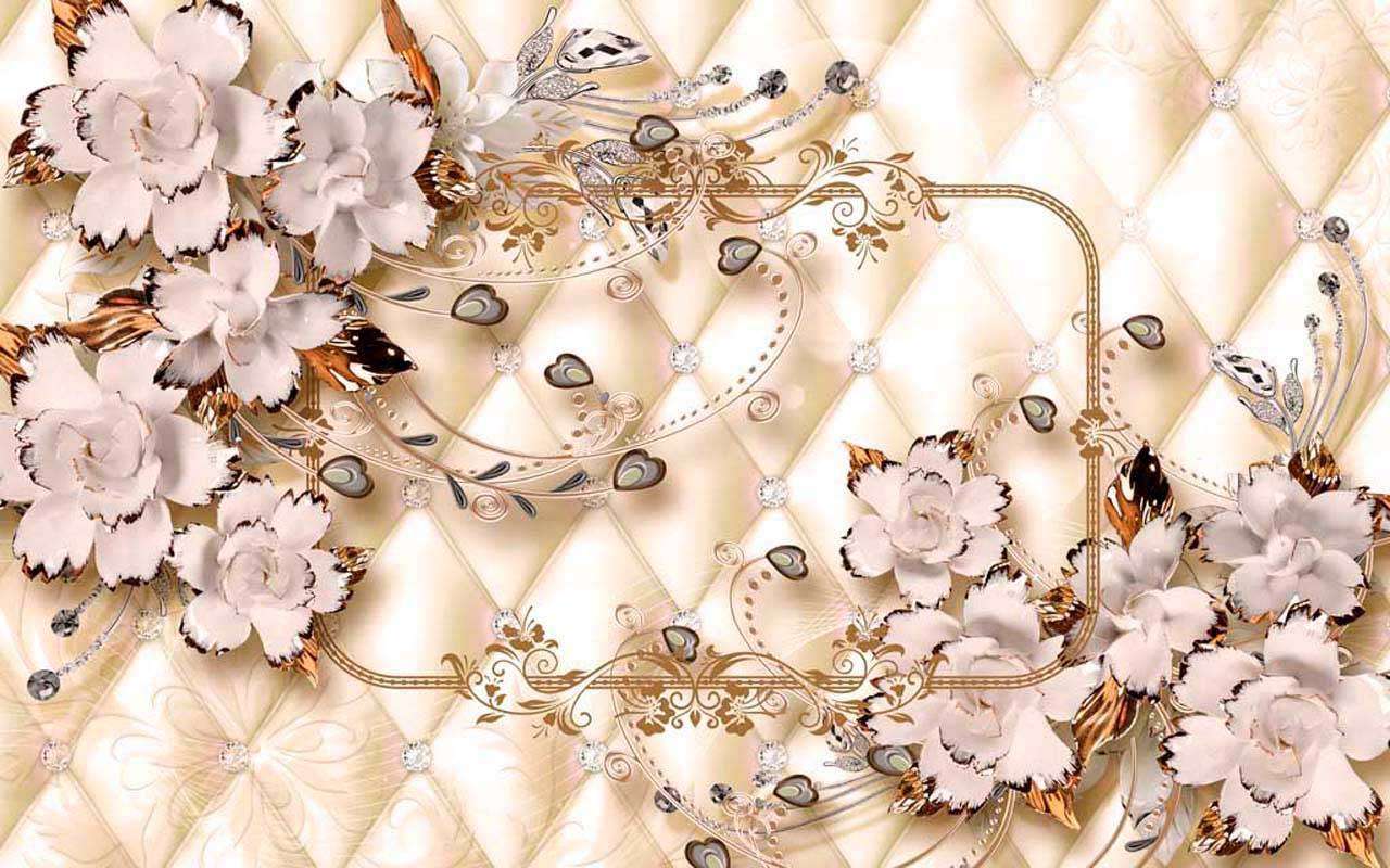 Фотообои в интерьере светлые цветы на 3д фоне  10-402 фото