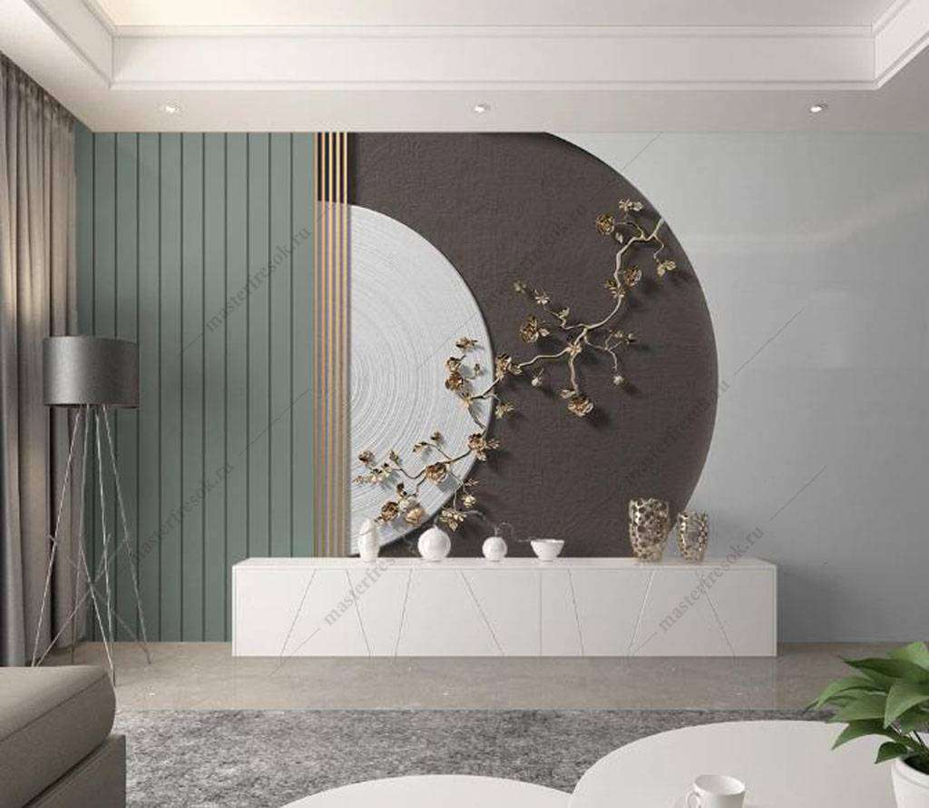 Фотообои в интерьере золотая веточка в геометрии  16-073 фото