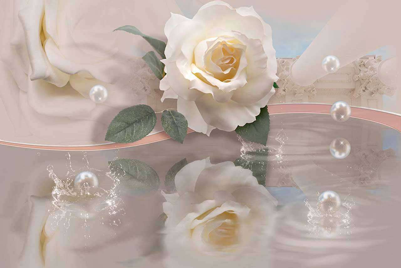 Фотообои в интерьере 3д роза в отражении  7-691 фото