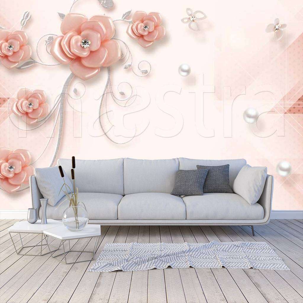 Фотообои 3д розы с серыми жемчужинами  10-496