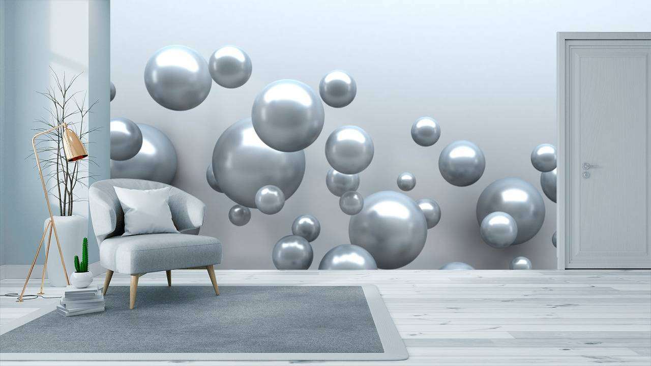 Фотообои в интерьере шарики из стали  10-598 фото