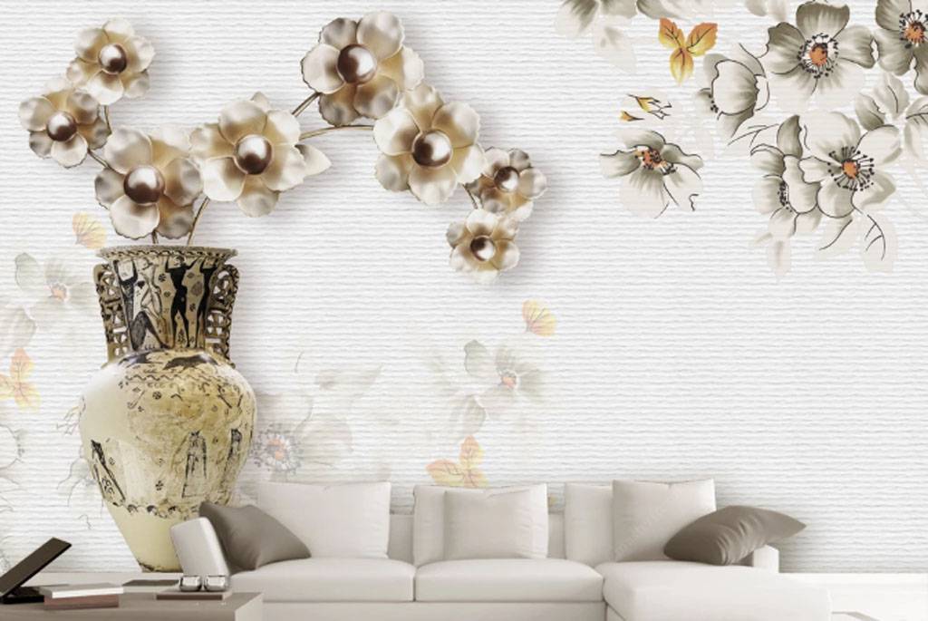 Фотообои Золотые цветы в вазе  15-803