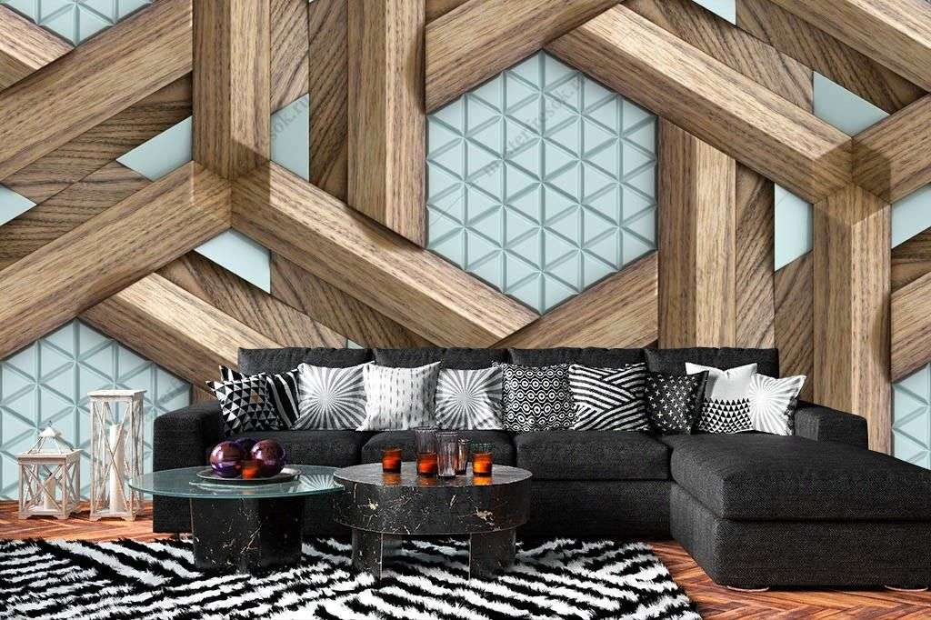 Фотообои в интерьере 3d деревянный узор  9-1575 фото