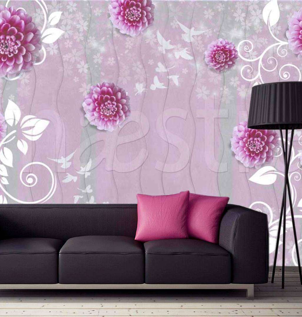 Фотообои Стереоскопические розовые цветы на фоне 3д  7-467