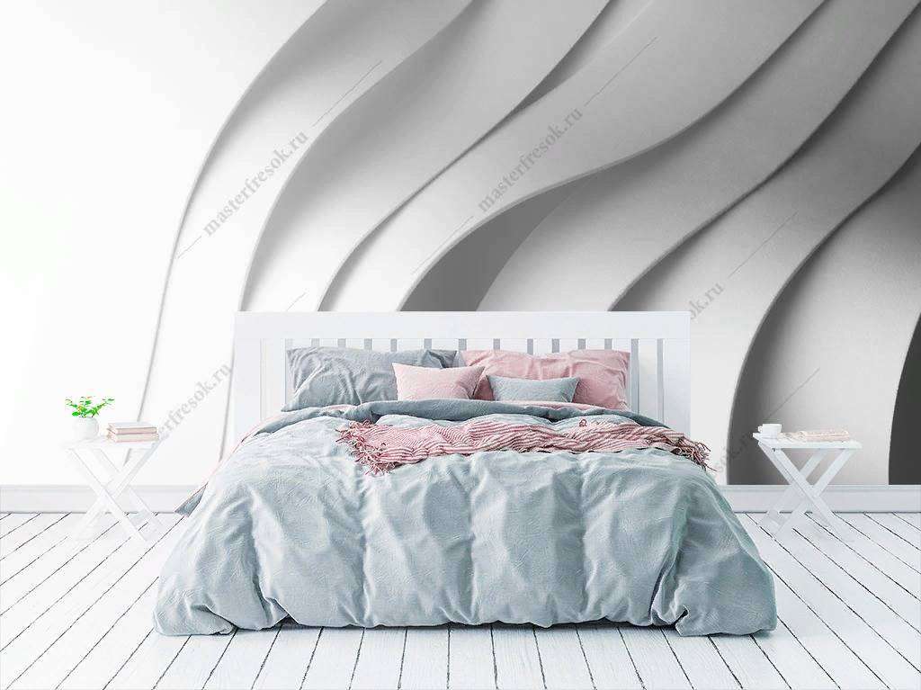 Фотообои в интерьере 3д белые волны с тенью  10-778 фото