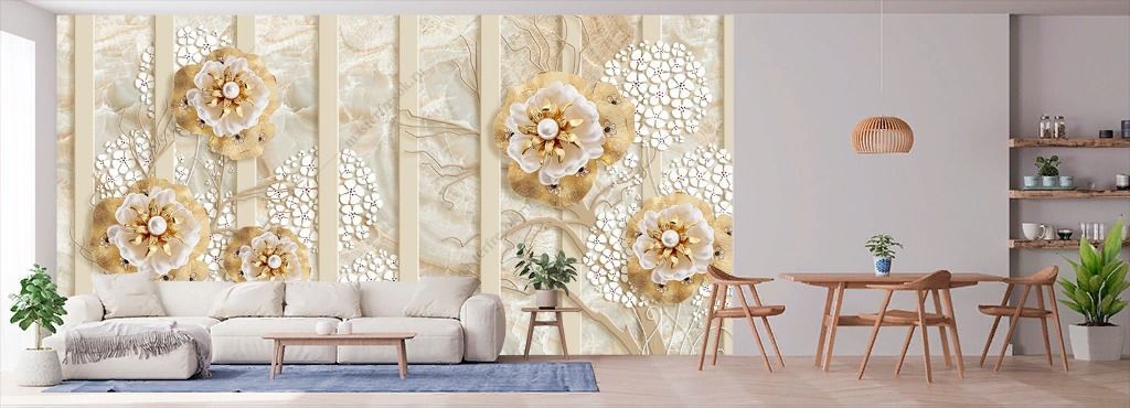 Фотообои 3д Цветы с драгоценностями  10-929