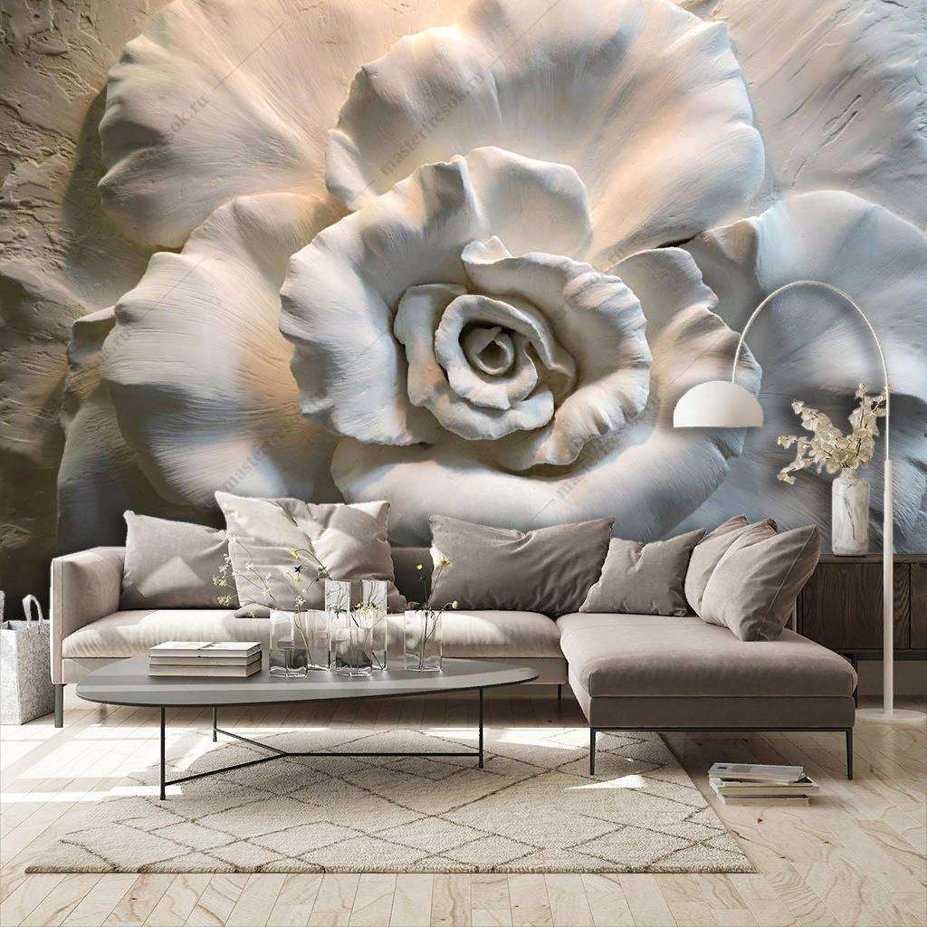 Фотообои в интерьере 3д красивый объемный цветок  10-849 фото
