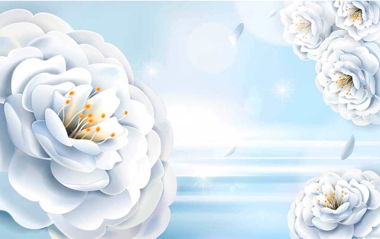 Фотообои в интерьере голубой цветочный фон  9-016 фото