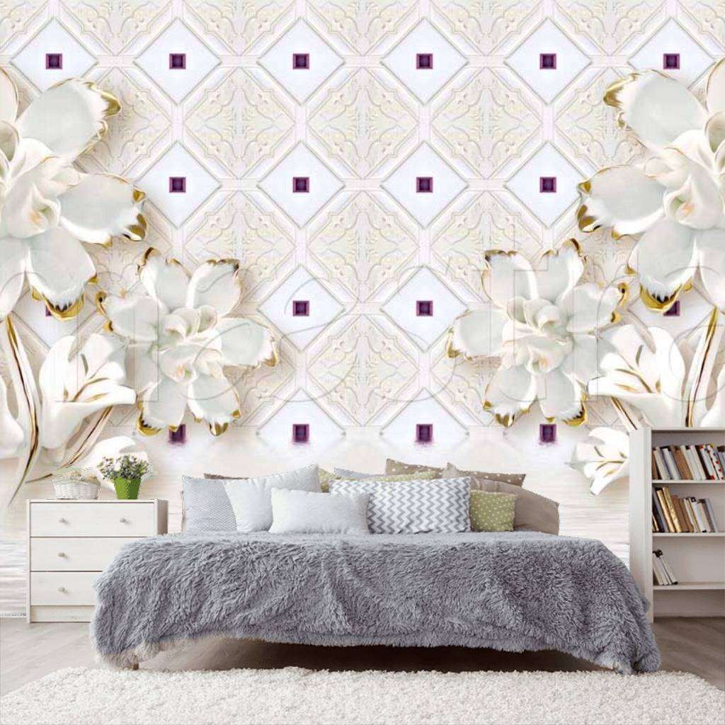 Фотообои 3д цветы на воде на бежевом фоне  10-452