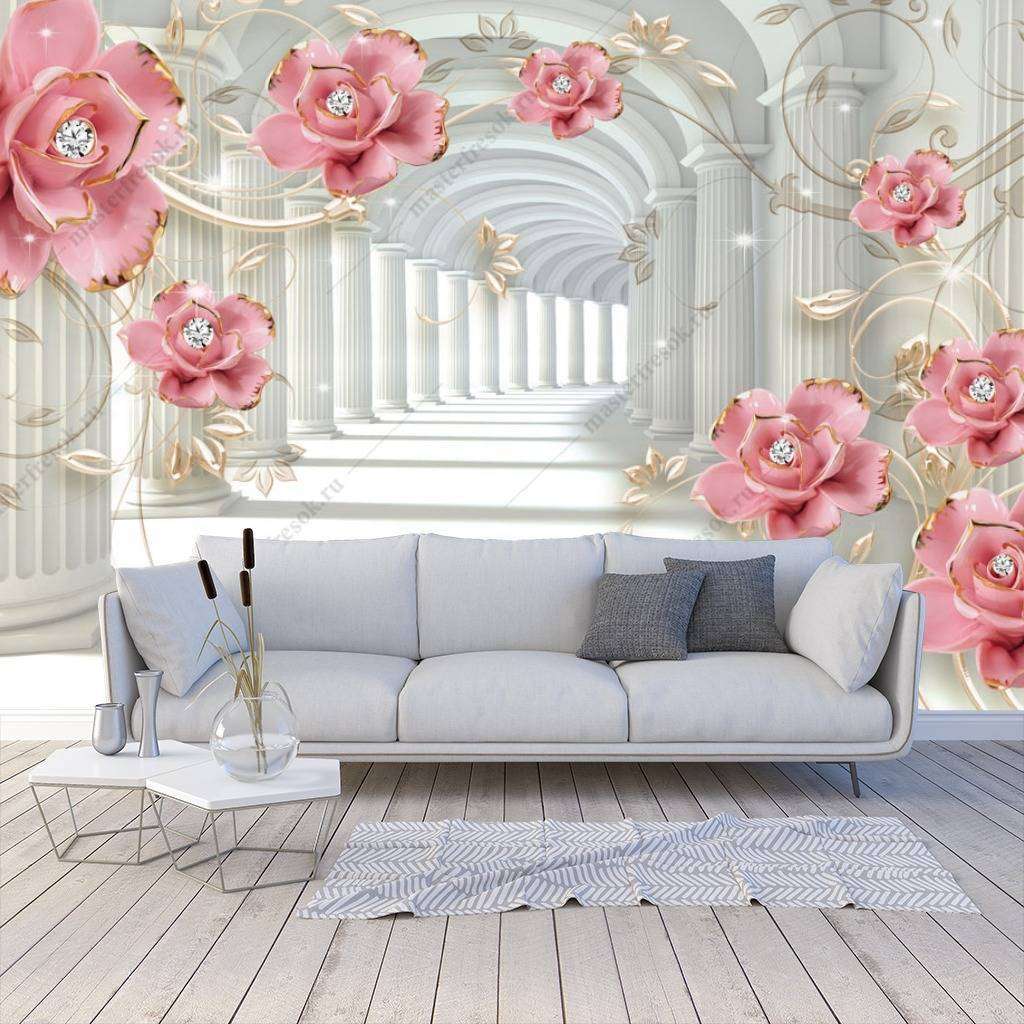 Фотообои в интерьере 3д тоннель с цветами  10-640 фото