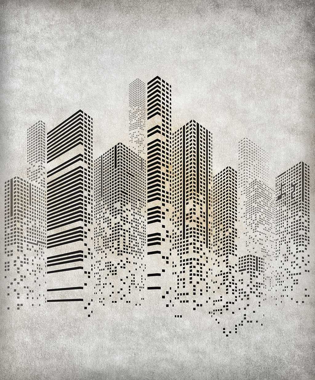 Фотообои в интерьере город тетрис  14-549 фото