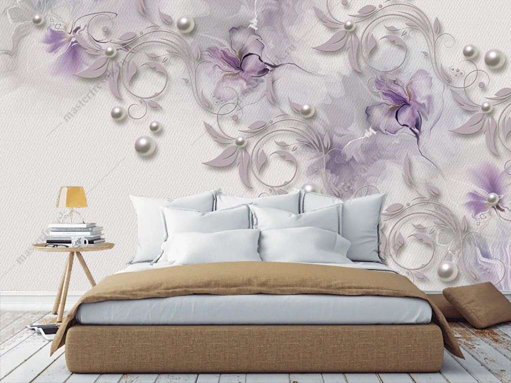 Фотообои в интерьере 3д цветы фиолетовые нежные  10-928 фото