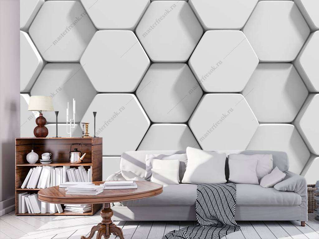 Фотообои в интерьере 3д крупные соты  10-818 фото