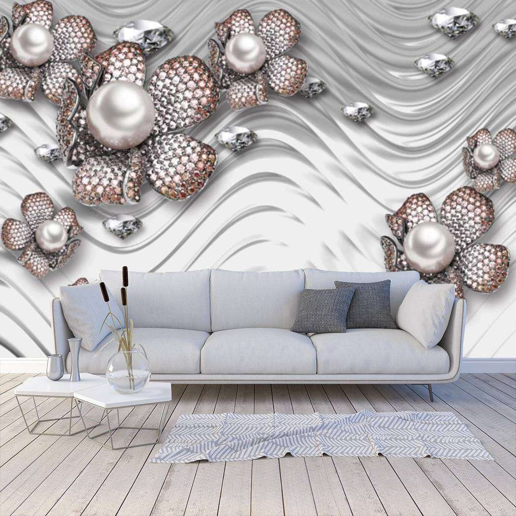 Фотообои в интерьере цветы на волнах  15-808 фото