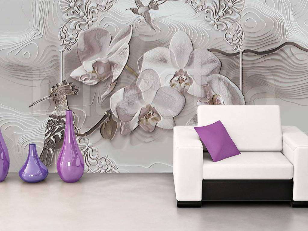Фотообои 3д орхидея в сером цвете  7-498