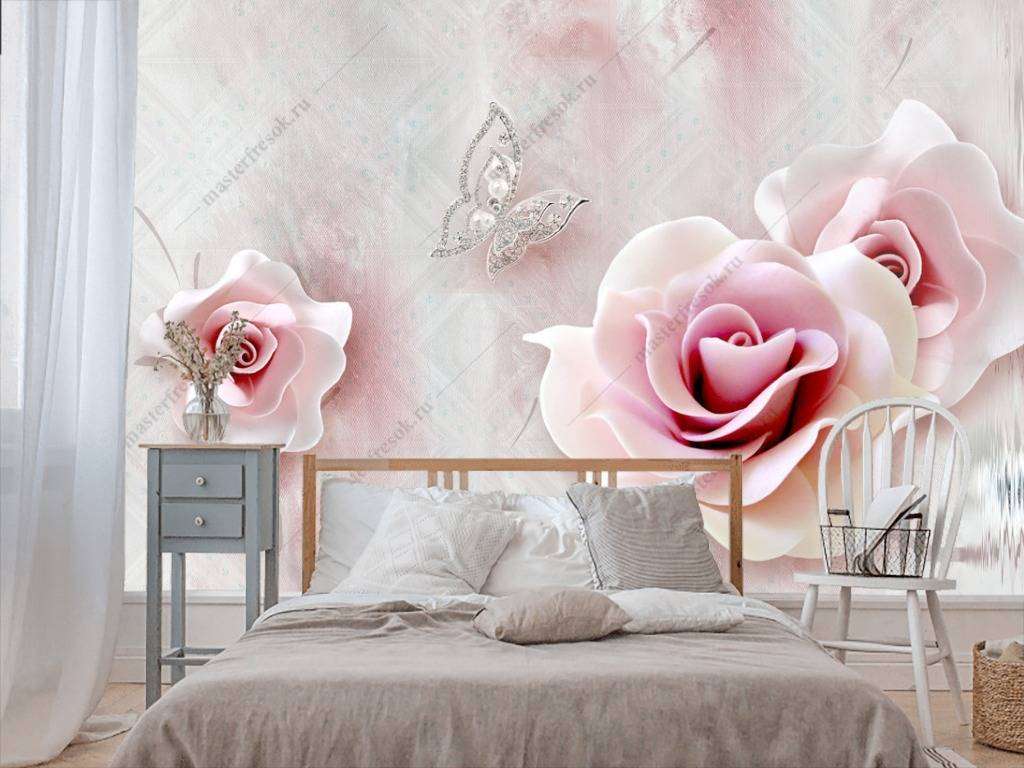 Фотообои в интерьере 3д розы нежные  10-663 фото