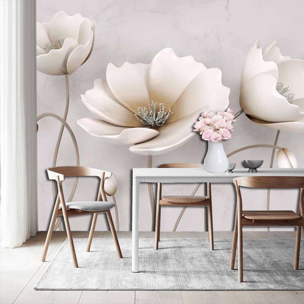 Фотообои в интерьере 3д серые цветы  15-482 фото