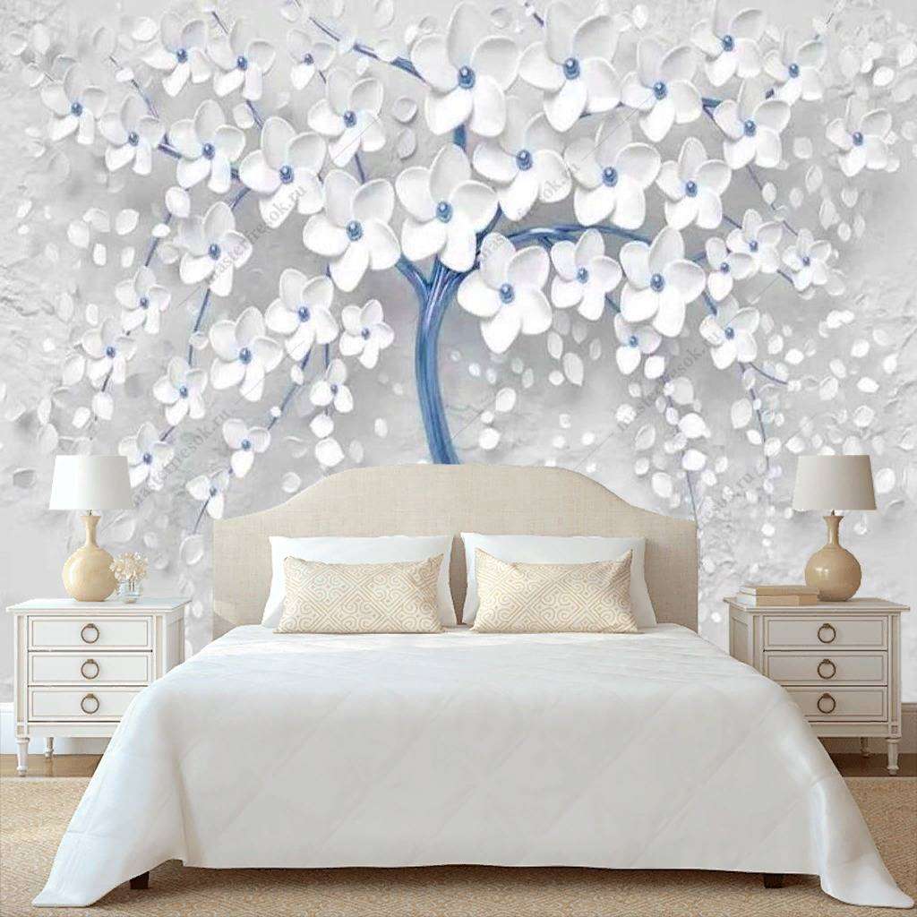 Фотообои в интерьере 3д дерево с золотыми цветами  10-742 фото