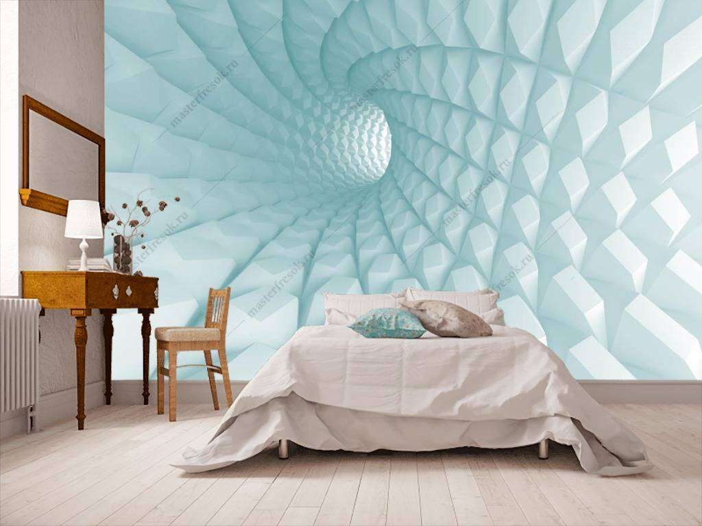 Фотообои в интерьере 3д голубой фактурный коридор  10-825 фото