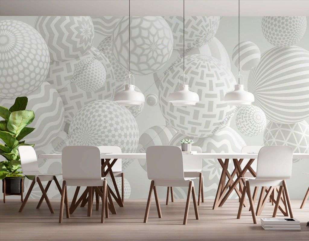 Фотообои в интерьере объмные 3d шары с рисунком  10-984 фото