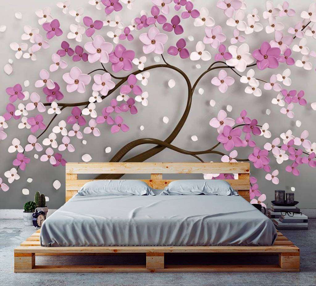 Фотообои в интерьере сиреневое дерево  15-596 фото