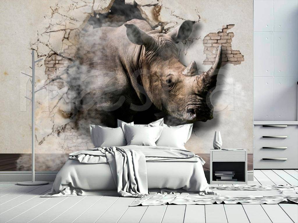 Фотообои Носорог выходит из стены  10-544