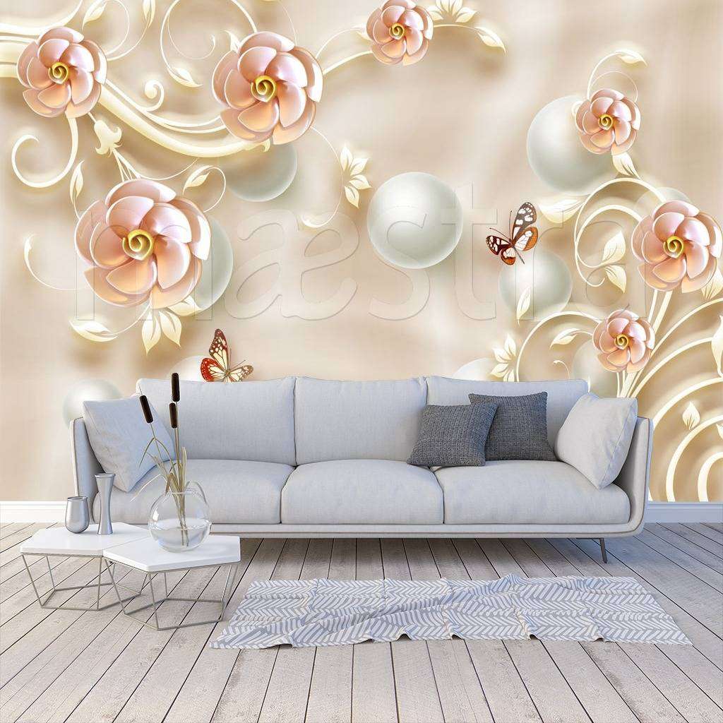 Фотообои Бесшовные обои на стену:  3д цветы золотые. Артикул: 10-567  