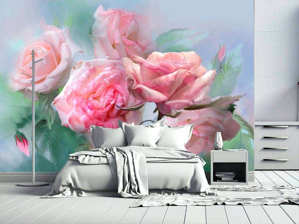 Фотообои в интерьере яркие розы  13-266 фото