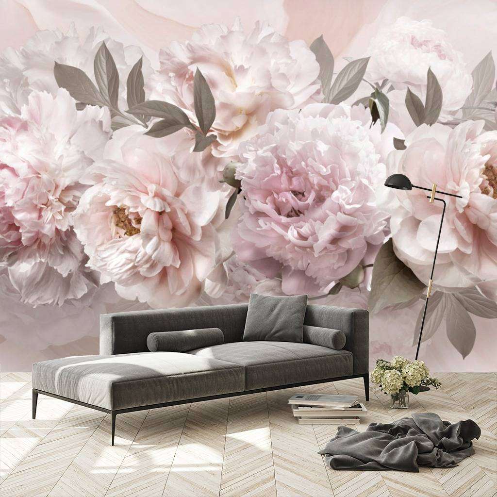 Фотообои в интерьере пышные пионы  13-086 фото
