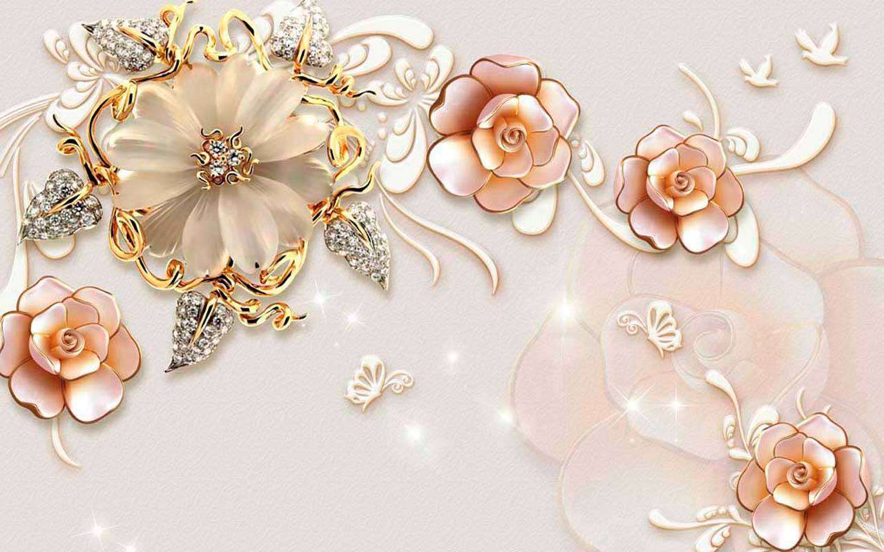 Фотообои в интерьере 3д цветы жемчужные  7-800 фото