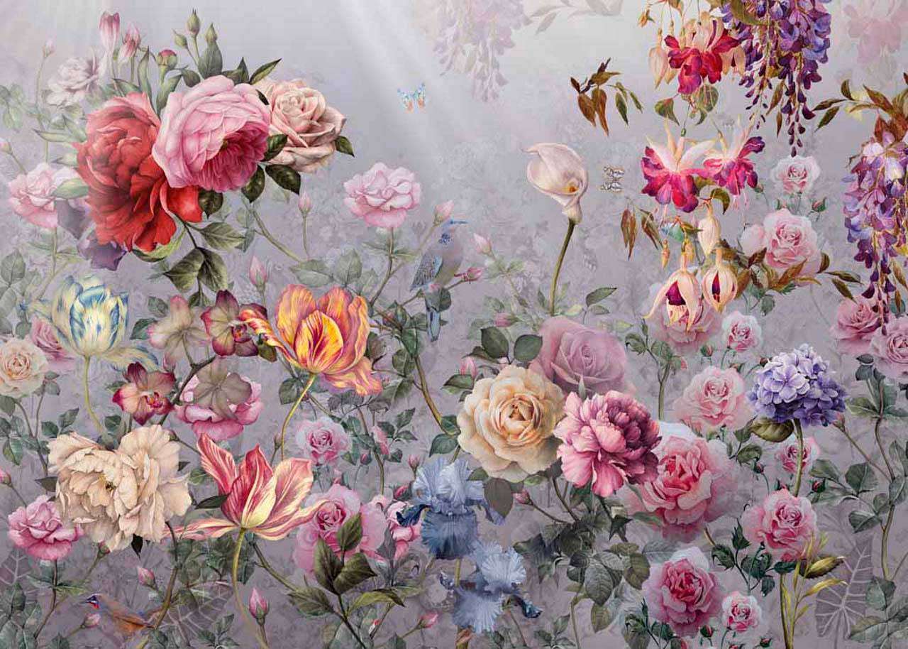 Фотообои в интерьере разноцветные розы  7-417 фото