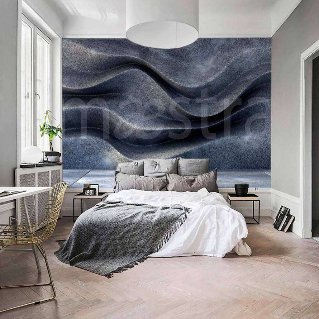 Фотообои в интерьере 3д черные волны  10-471 фото