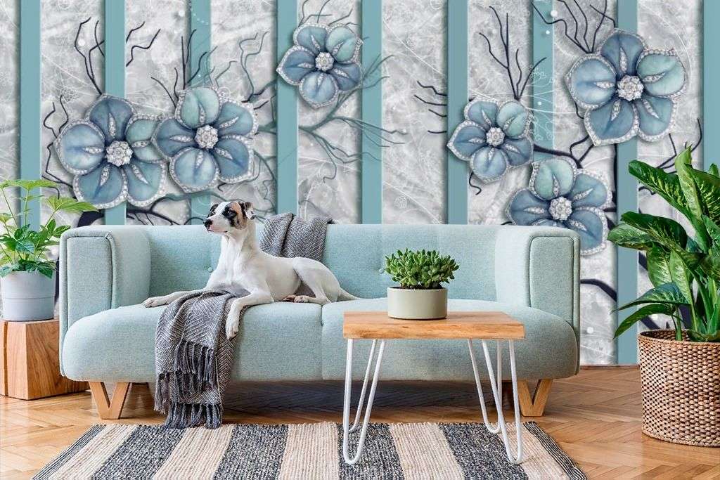 Фотообои в интерьере 3д цветы в клетке  10-916 фото