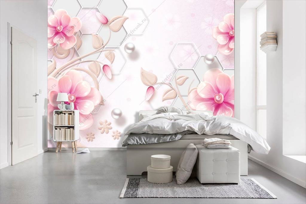 Фотообои 3д розовые цветы  10-668