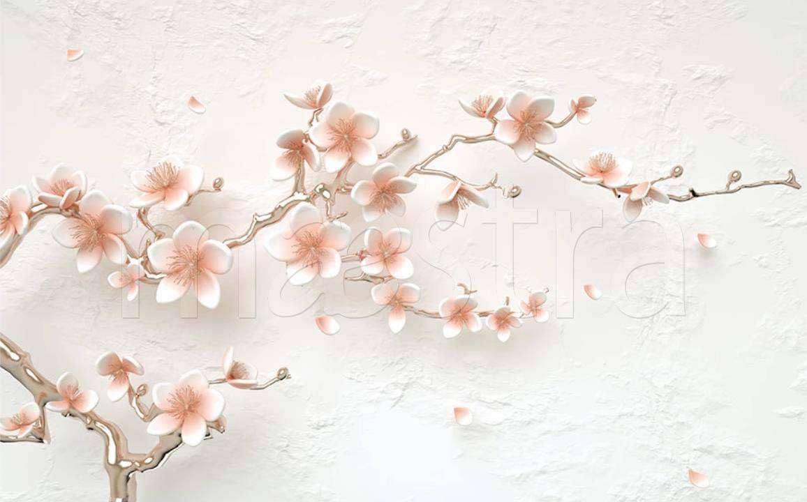 Фотообои в интерьере розовый тисненый фон сливы  15-027 фото