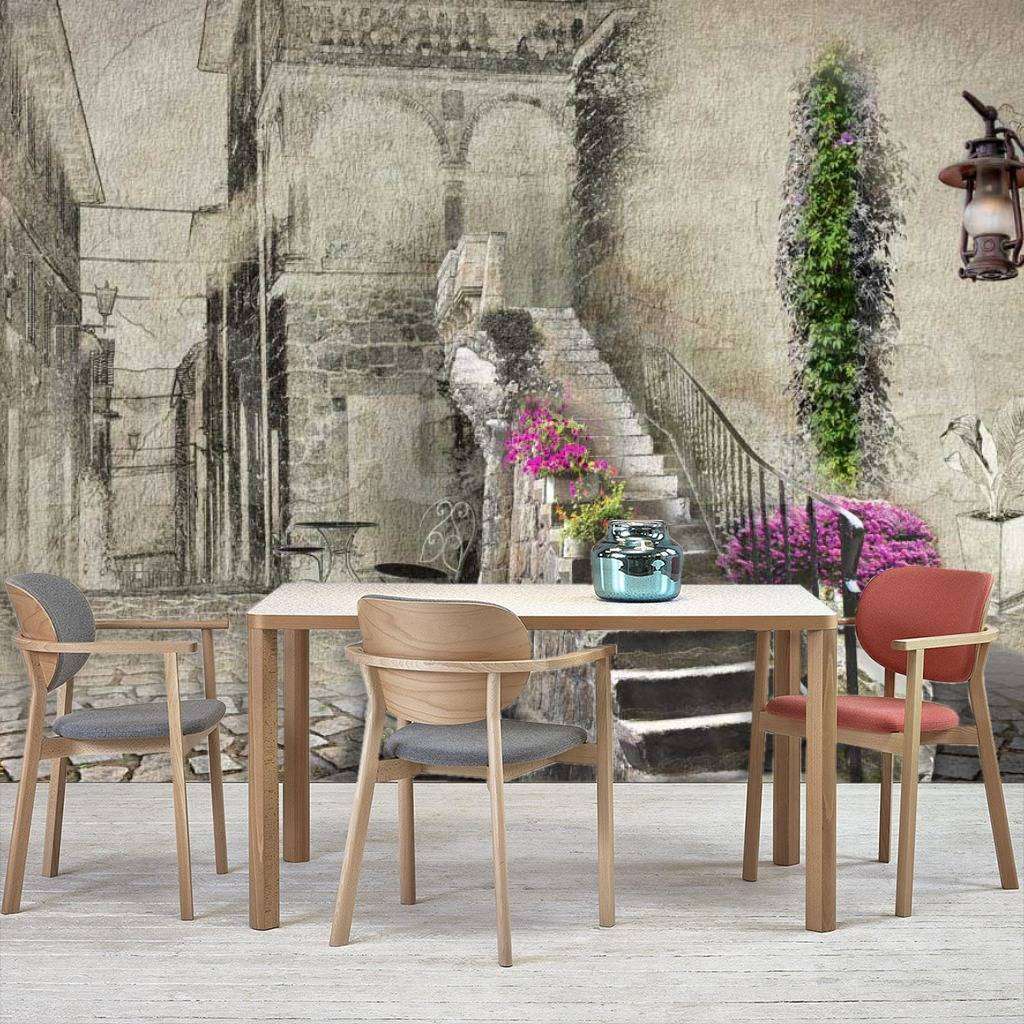 Фотообои в интерьере дворик старинный в серых тонах 3д  7-293 фото