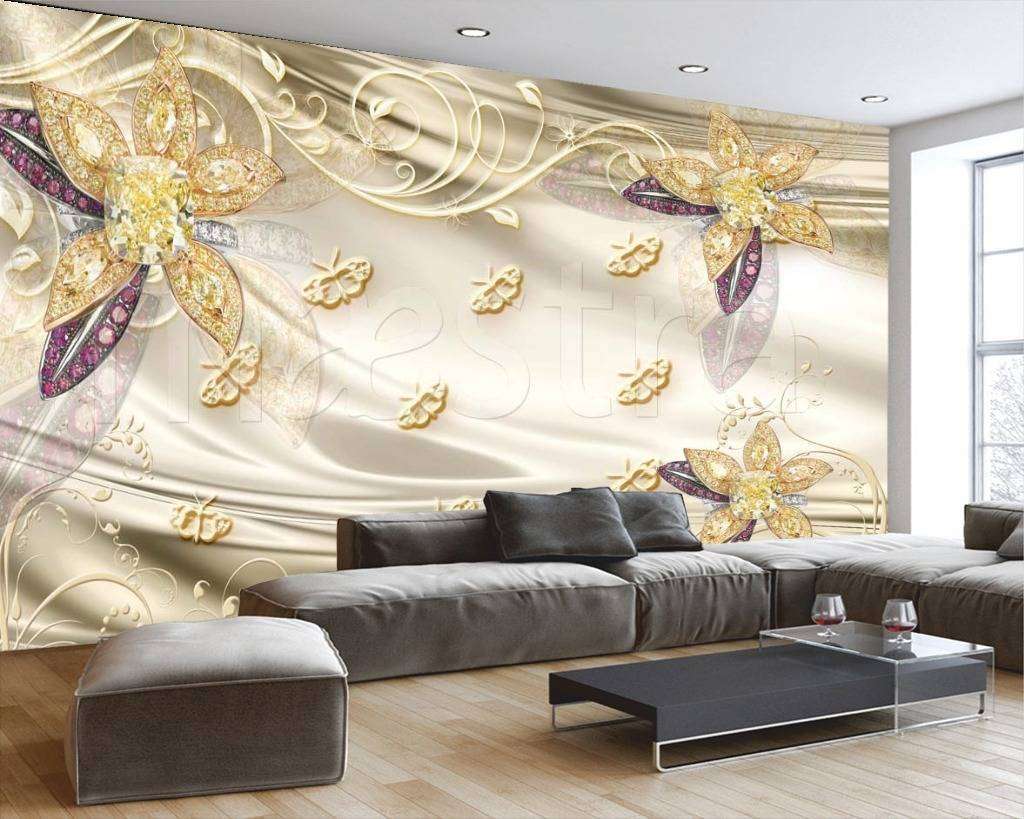 Фотообои 3д золотые цветы с виньетками  10-481