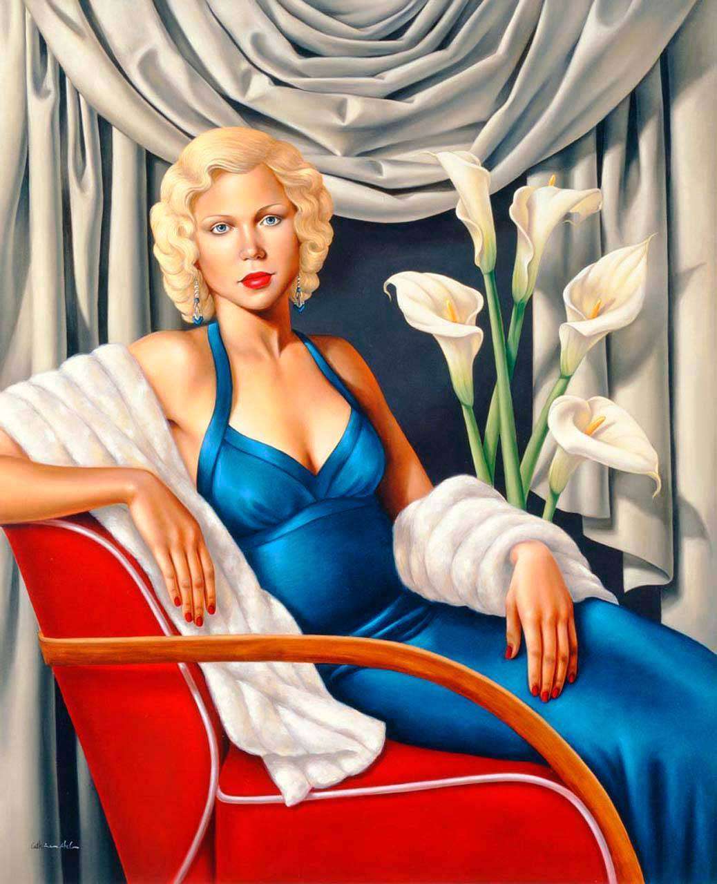 Фотообои в интерьере екатерина абель - женщина в платье sapphire blue  8-299 фото