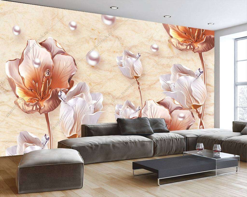 Фотообои Бесшовные обои на стену:  3д тюльпаны. Артикул: 10-667  