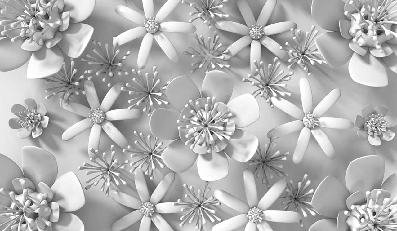 Фотообои в интерьере серые 3д цветы  9-017 фото