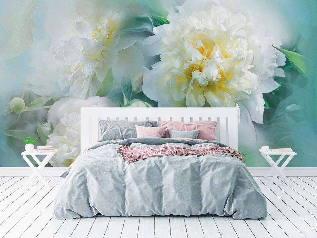 Фотообои в интерьере пион 3д в дымке  13-240 фото