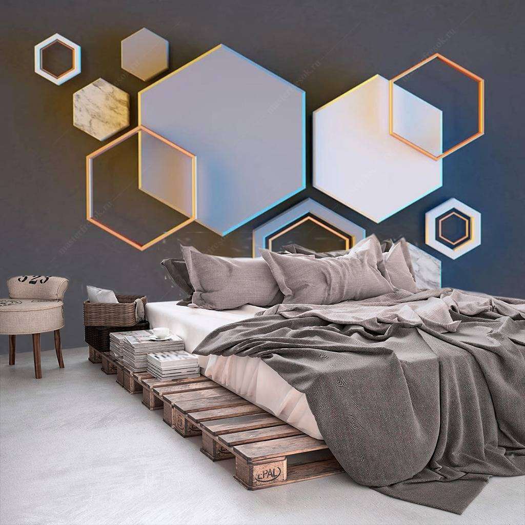 Фотообои в интерьере шестигранники  15-588 фото