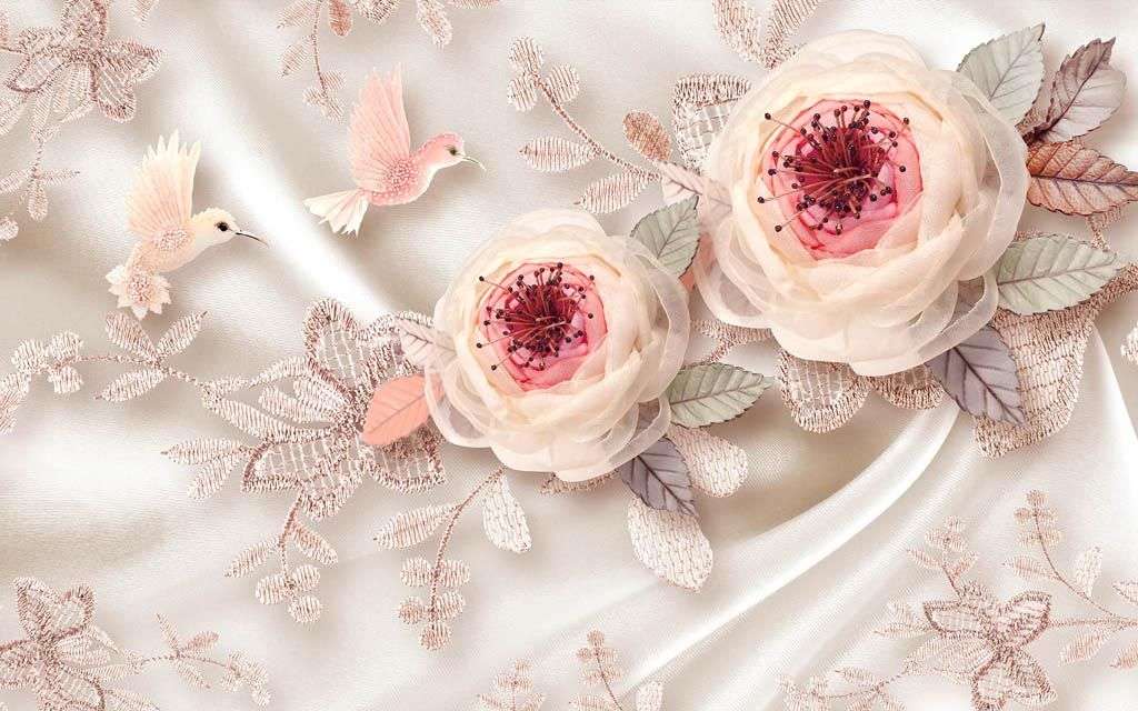 Фотообои в интерьере 3d розы и птицы  10-847 фото